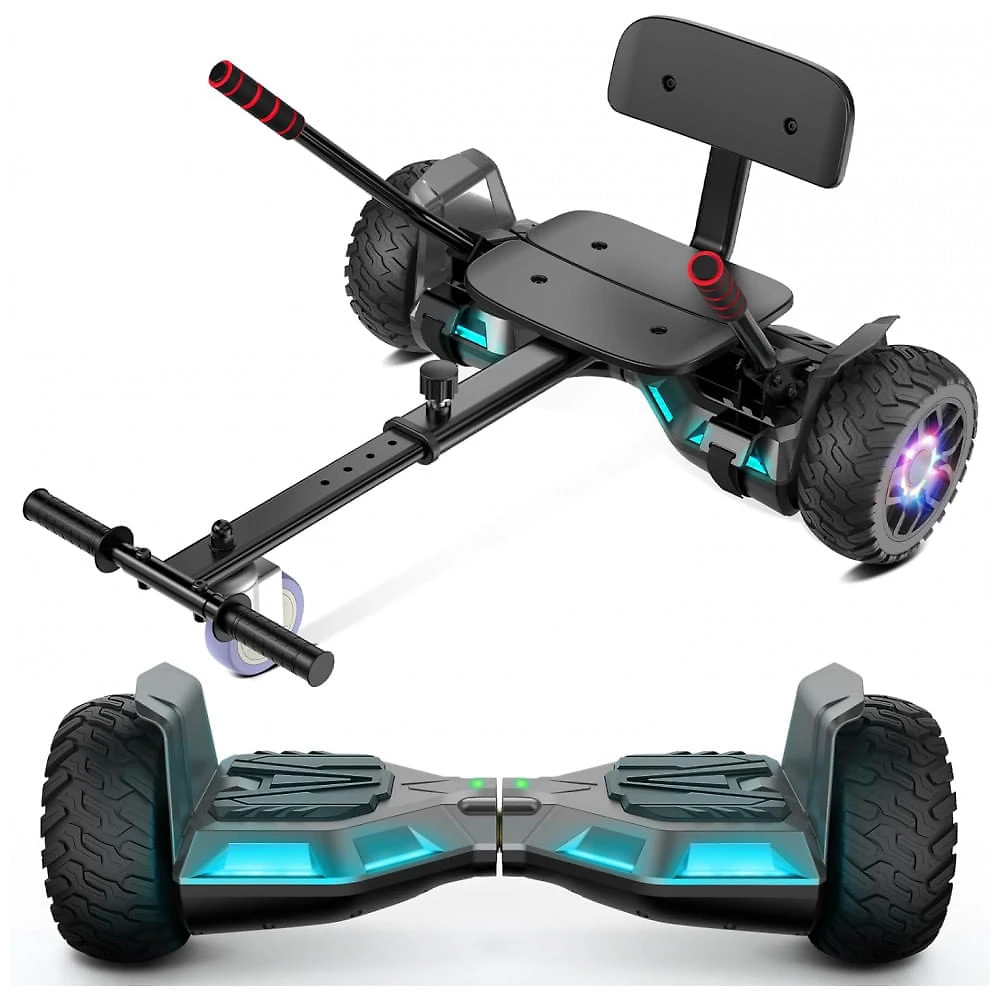 Hoverboard com Assento para Crianças e Adultos, Auto Balanceamento 6,5 e 8,5 polegadas, Bluetooth com Luzes LED Coloridas - Kart com Rodas Grandes