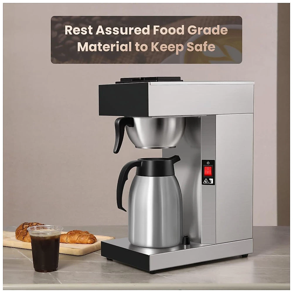 Cafeteira de 12 xícaras com Jarra Térmica em Aço Inoxidável com Sistema de Isolamento, 110V 1000W, SYBO, Prata
