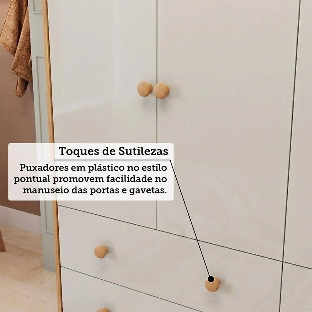 Quarto de Bebê com Berço Minicama Guarda-roupa e Cômoda 100% Mdf Maya Clássico Espresso Móveis Off White/Amêndoa