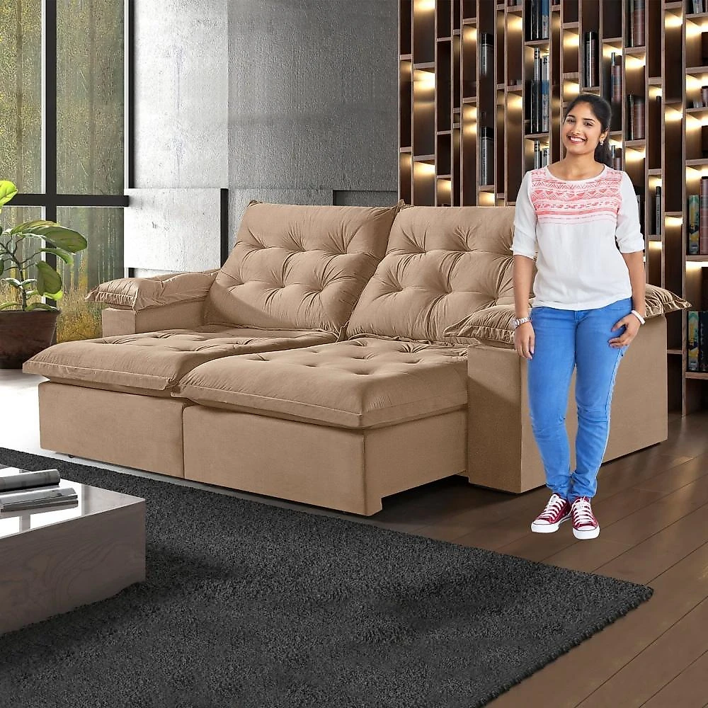 Sofá Modulado Retrátil e Reclinável 290cm Genebra Sofá Retrátil e Reclinável 290cm M147 Martins Estofados Veludo/Capuccino