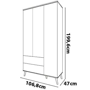 Miniatura Guarda-Roupa Infantil Bartira Ternura com 3 Portas, 2 Gavetas - 106,8 cm de Largura Azul Wood