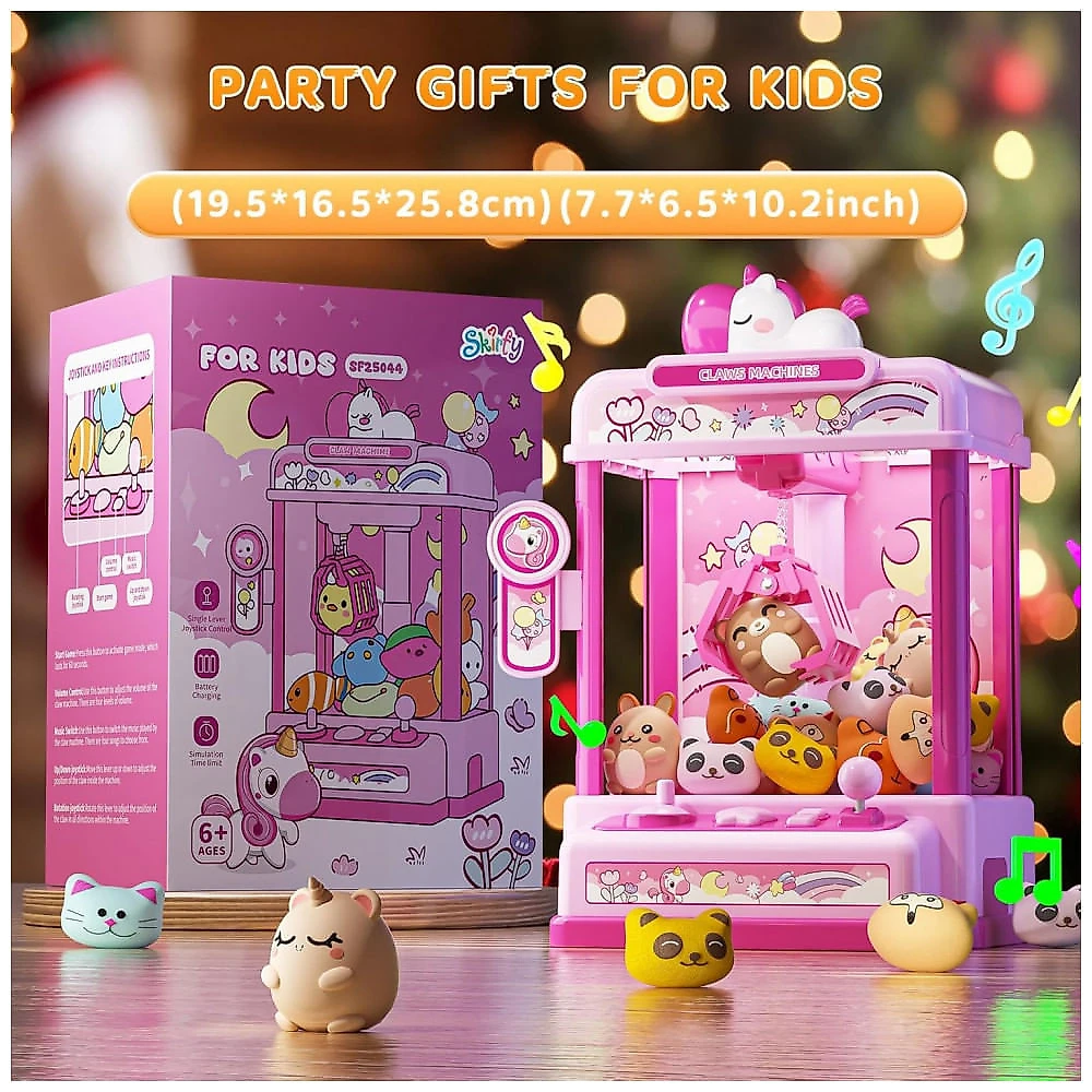 Máquina de Garra Mini Arcade Rosa Skirfy – Vending Machine de Unicórnio com 20 Mini Pelúcias e Som Divertido