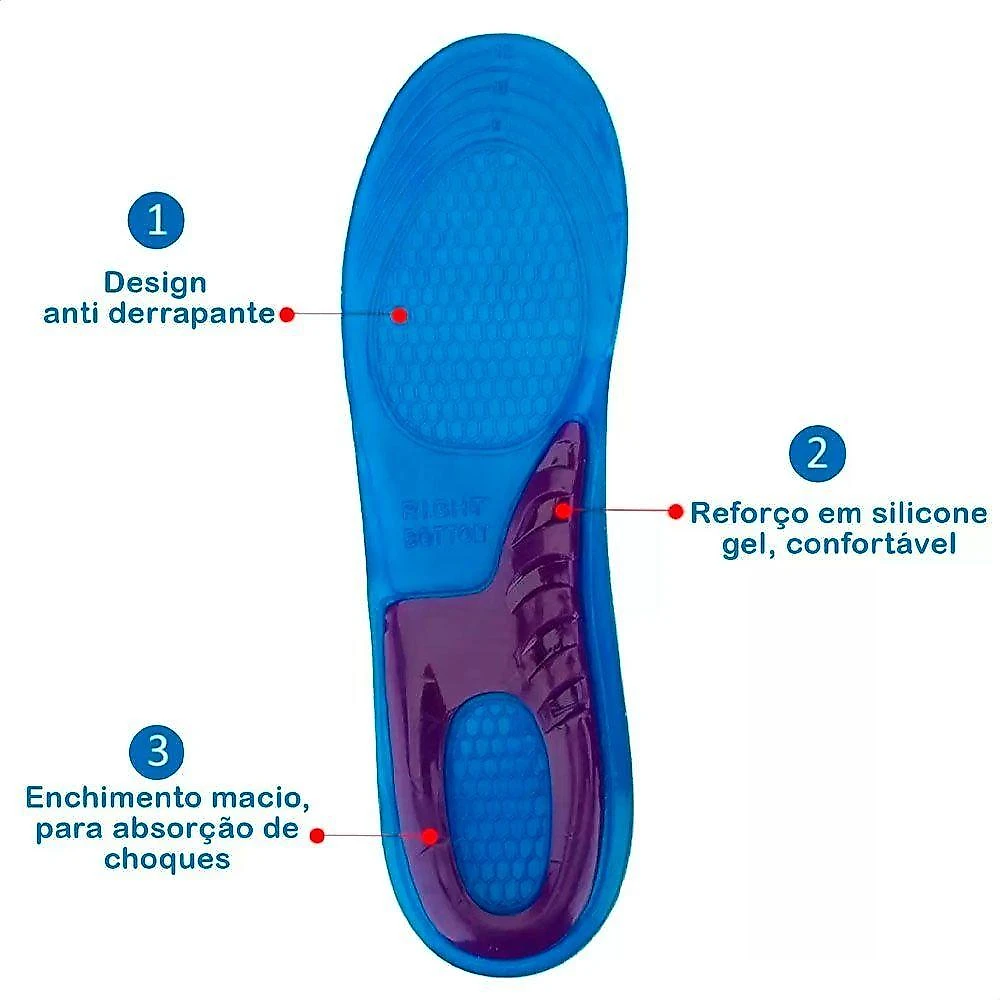 Par De Palmilhas Sml De Gel Silicone Ortopédica Respirável Azul