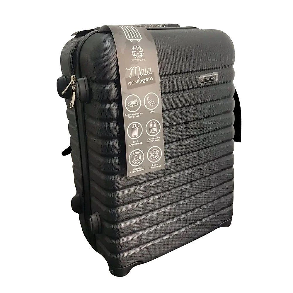 Mala de Viagem de Bordo 10kg em ABS com Rodas Duplas 360º e Cadeado Embutido Preto Moment