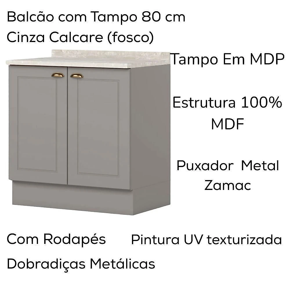 Cozinha Modulada 7 Pecas 280 Cm Ce791 Americana Henn Cinza Calcare