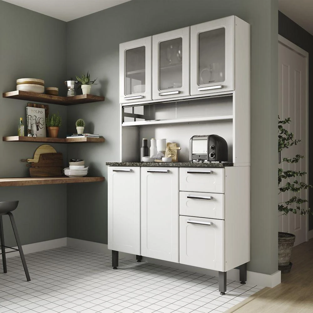 Cozinha Compacta em Aco Multipla 6 Portas 2 Gavetas Branco Bertolini