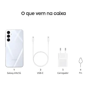 Smartphone Samsung Galaxy A16 5G Cinza, 128GB, 4GB RAM, Câmera de até 50MP, Tela 6.7", NFC, IP54, Bateria 5000 mAh e Processador Exynos 1330