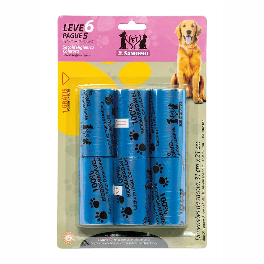 Conjunto de sacolas higiênicas coletoras pet brancas 4l - sanremo