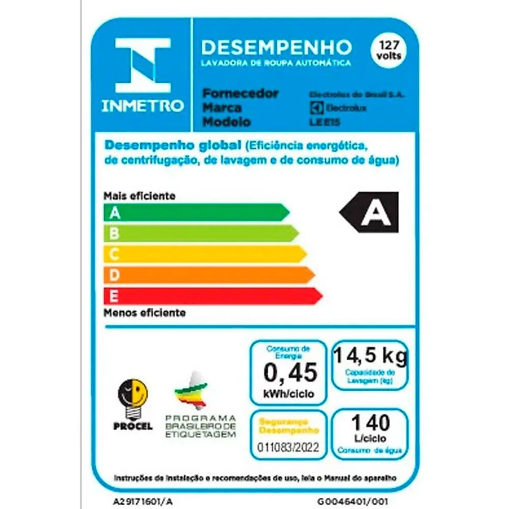 Máquina de Lavar Roupas 14,5Kg Electrolux LEE15, Branca - 110V 110 Volts
