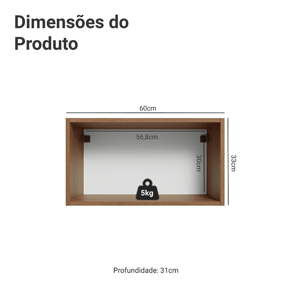 Armário aéreo 60 cm 1 porta basculante rustic/cinza vik madesa