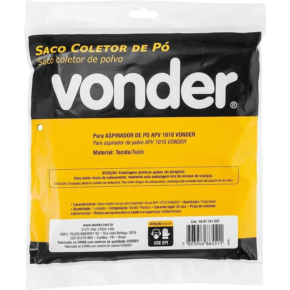 Saco de Pano para Aspirador Vonder APV1010 Acessório de Tecido Limpeza Eficiente Bivolt