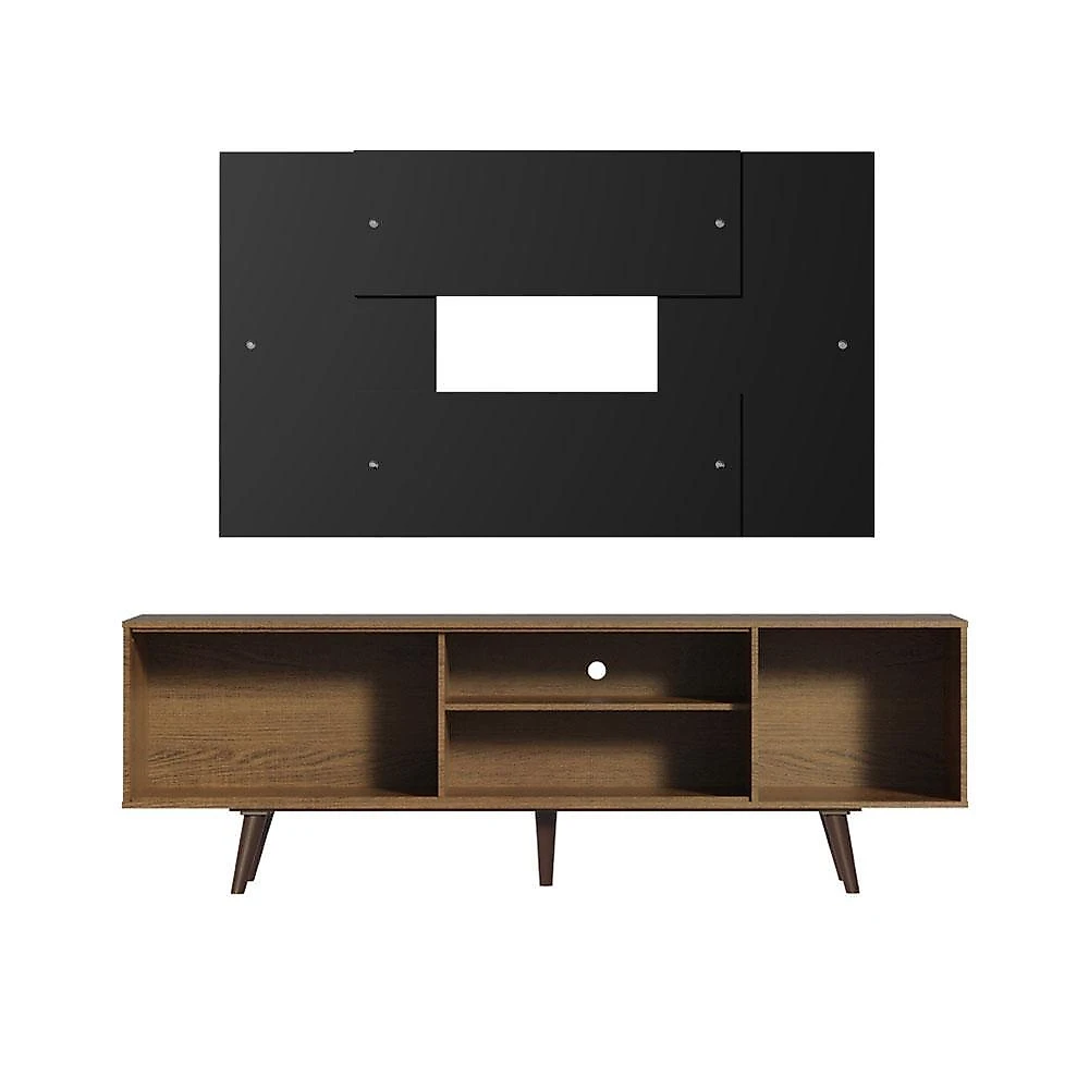 Rack madesa dubai com pés e painel para tv até 58 polegadas - rustic/preto 7kd8 rustic/preto/preto