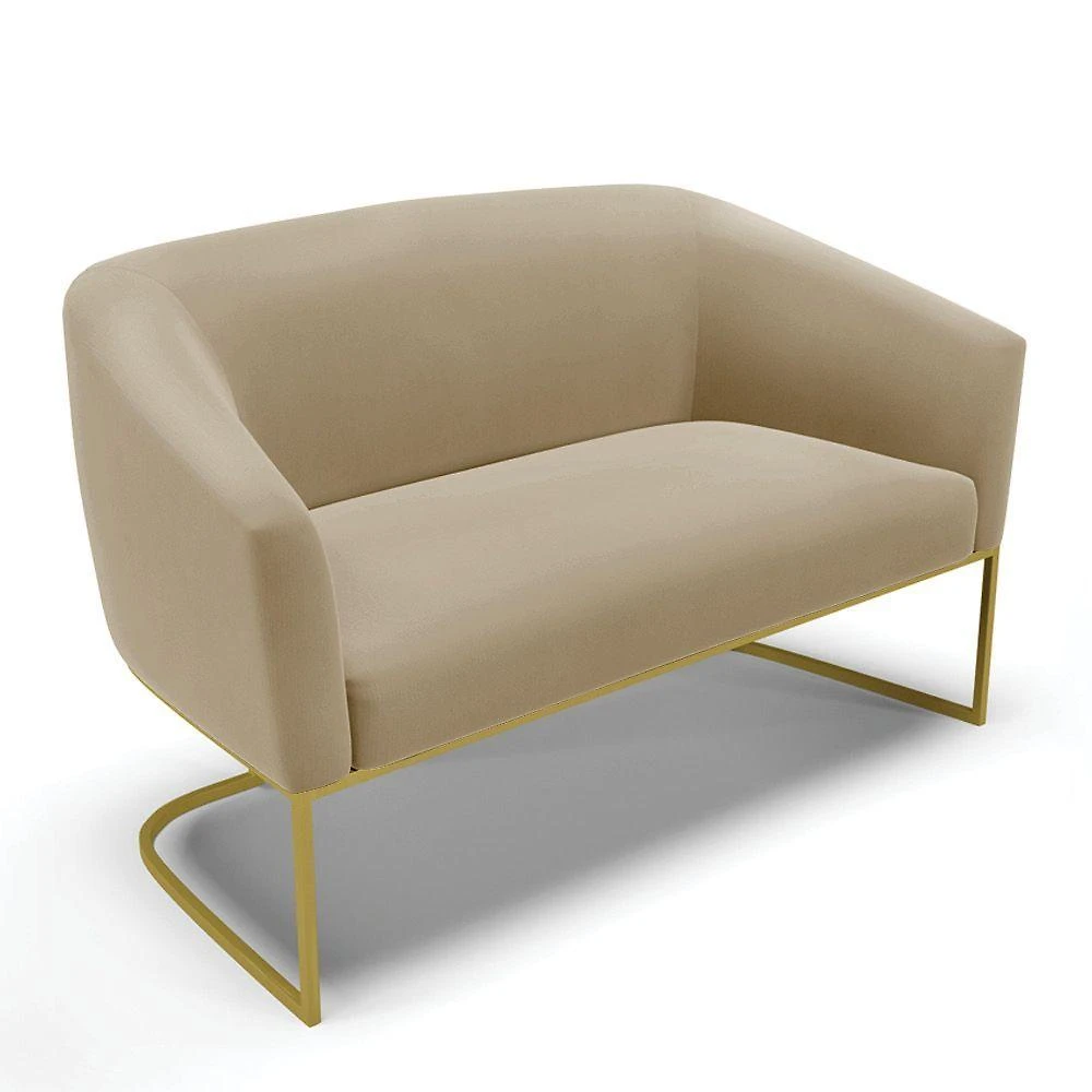 Sofá Namoradeira 2 Lugares Base Industrial Dourado Stella Suede D03 - D'rossi Cor Marrom Rato