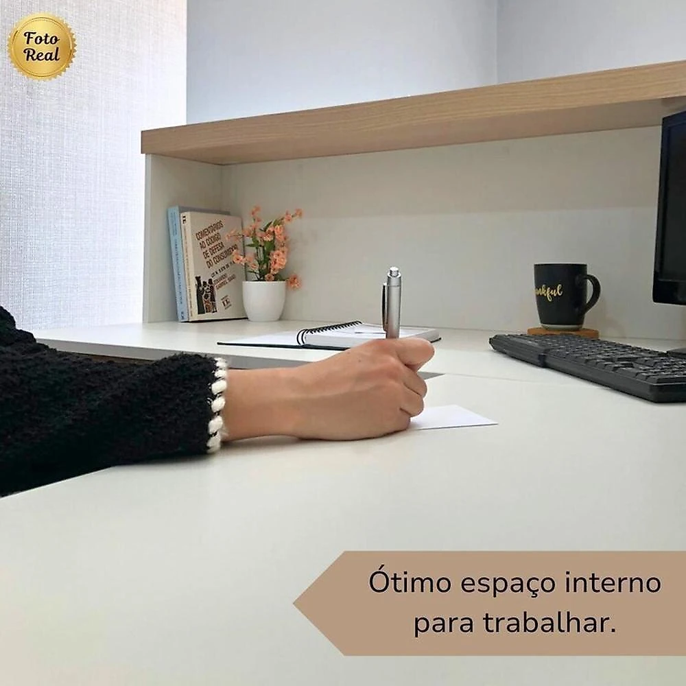 Balcão para Atendimento Recepção em L 295,4cm X 147,7cm Kit 2 Peças com Balcão de Atendimento Tamburato em L para Escritório - Elegante e Funcional Carvalho/Branco