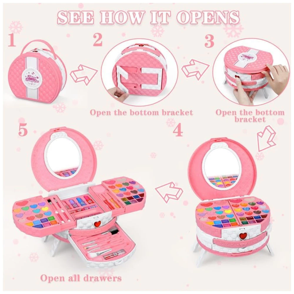 Miniatura Kit de Maquiagem Infantil com 66 Peças para Crianças de 3 a 10 Anos, MINIFUN, Rosa e Branco 110v