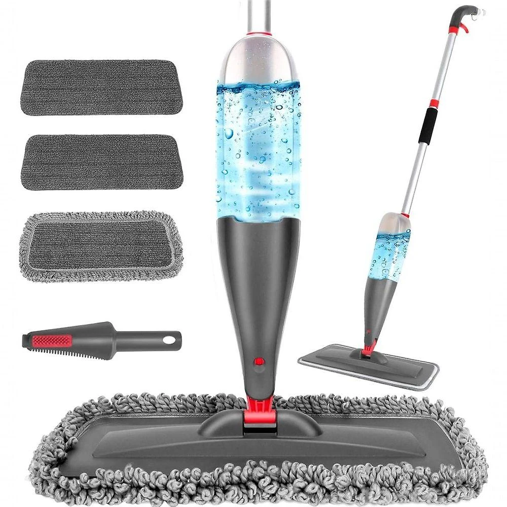 Mop Spray 800ML de Microfibra com 3 Refis Lavaveis Limpeza de Piso Seco e Umido Cinza VANOVA