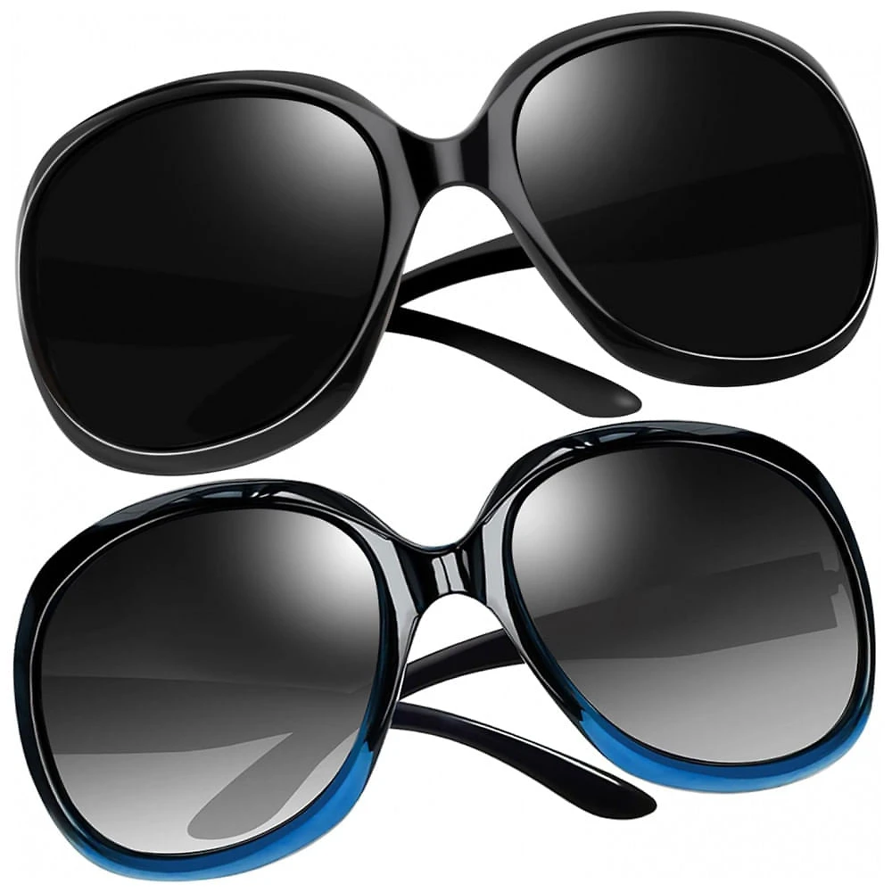 Óculos de Sol Feminino Polarizados com Proteção UV, Joopin D07, 2 Unidades, Preto e Azul Gradiente