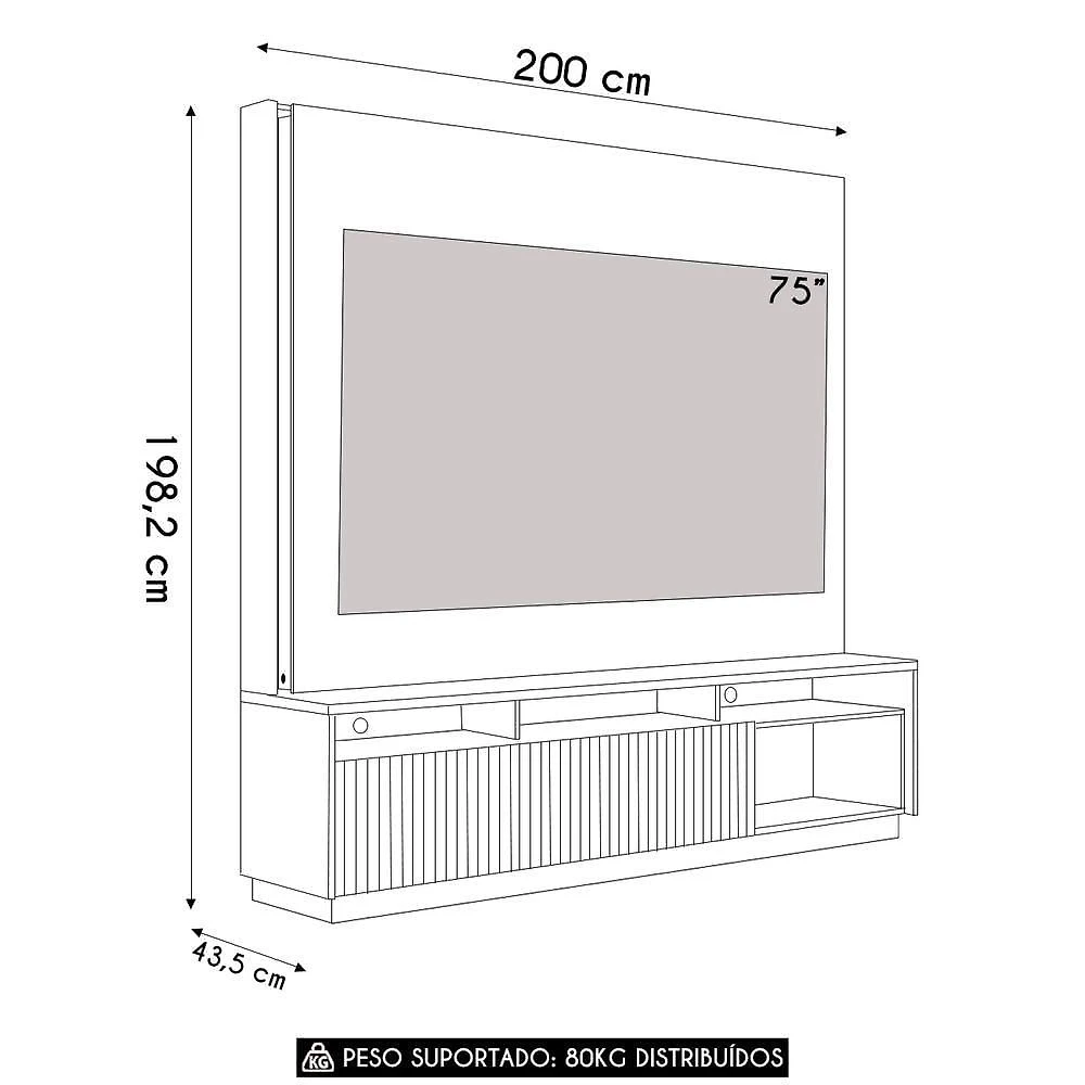 Miniatura Estante Painel Tv 75 Pol Com Led 200cm Mafra Freijó C05 Mpozenato