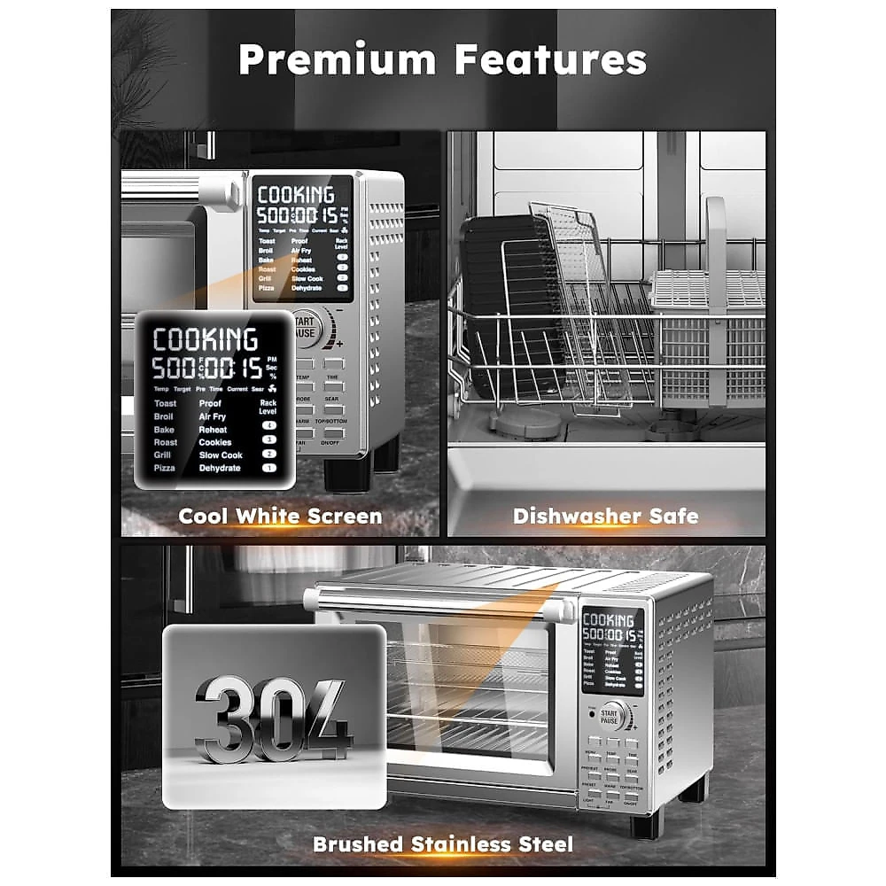 Forno Eltrico de Bancada em Ao Inoxidvel 28L com 142 Predefinies, 3 Velocidades do Ventilador e Funo Air Fryer, 110V 1800W, Nuwave Bravo XL Pro, Prata 110v