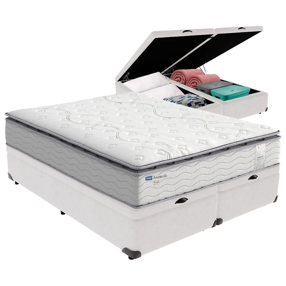 Cama Box Baú Queen E Colchão Molas Ensacadas Amsterdã Probel