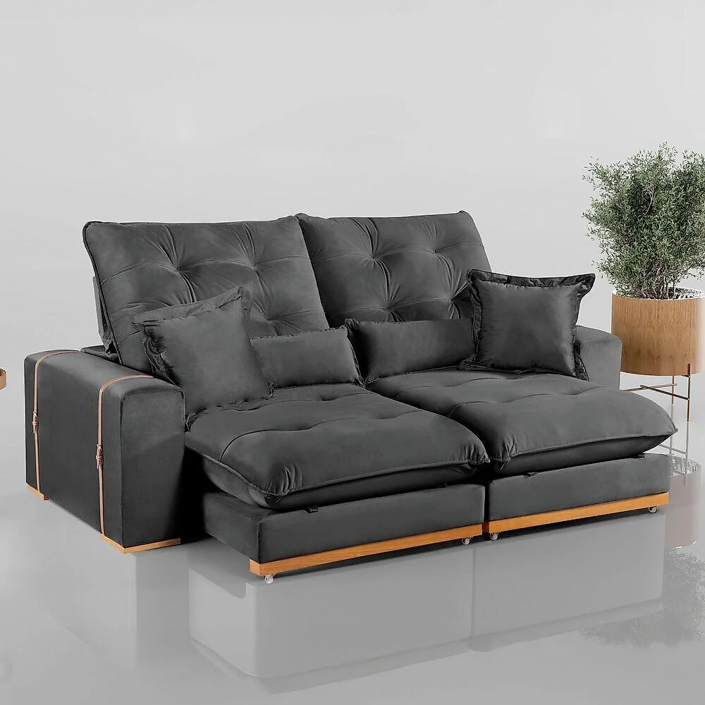 Sofá Milano 3 Lugares Retrátil e Reclinável Cinza Veludo 230CM
