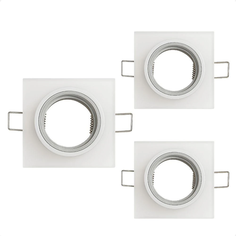 Kit 3 Spot Taschibra Quadrado Embutir Vidro Jateado Sp23 Mr16 Bivolt