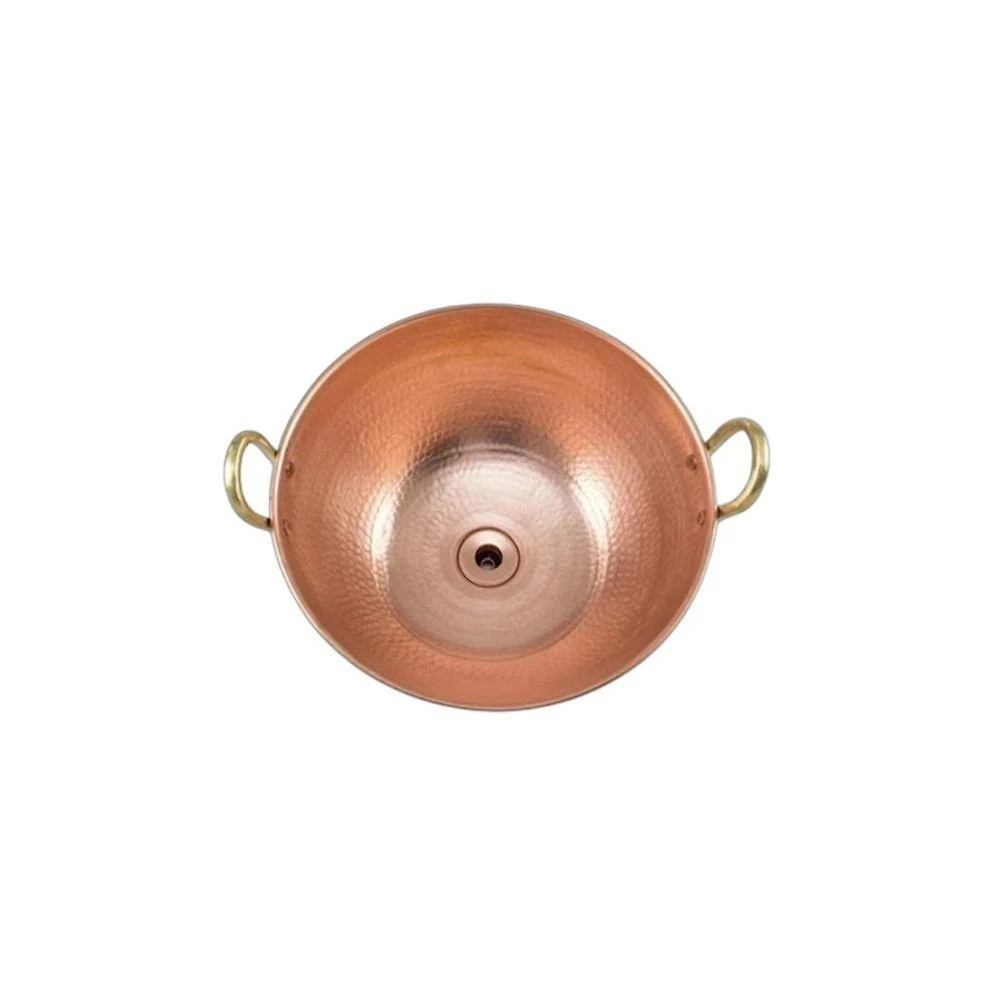 Cuba de Apoio 014FMArte Redonda Sobrepor Cobre com Alças de Bronze Cobre Brilhoso Metal Arte 52CM