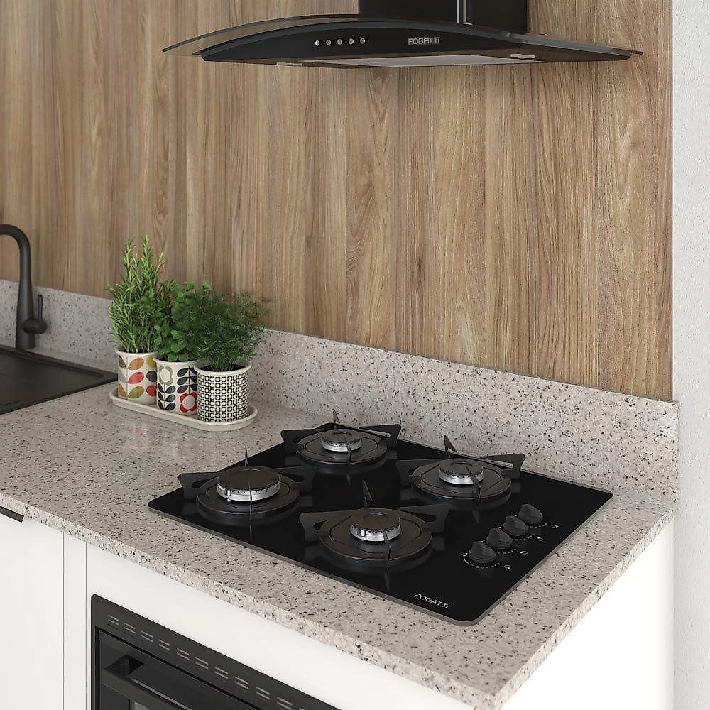 Fogão Cooktop 4 Bocas Mesa Em Vidro Preto Fogatti Esmaltado 27000101-02 Bivolt