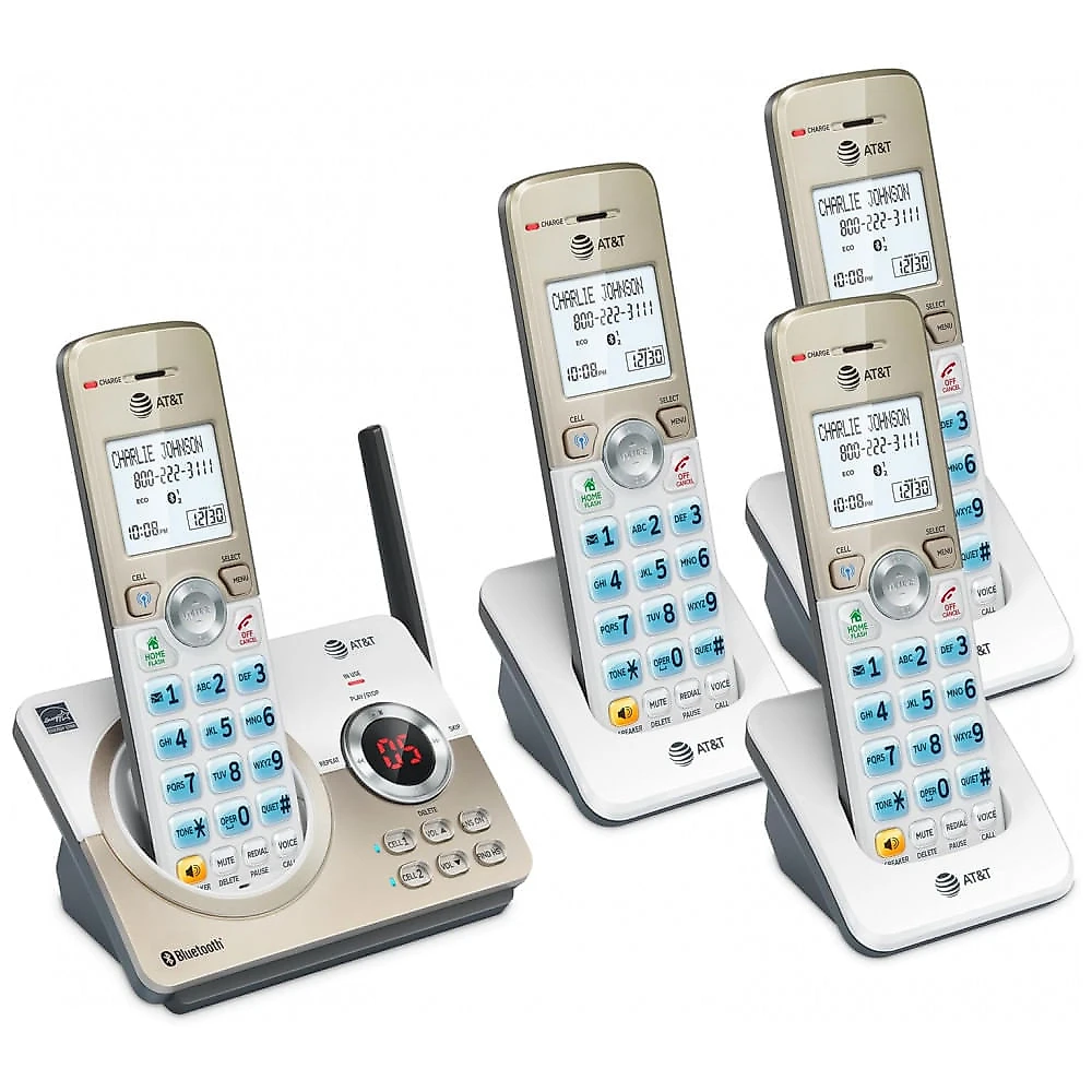 Telefone Sem Fio Expansível AT&T DL72419 Branco 4 Handsets Tela 1,8” Iluminada Bloqueio Inteligente Chamadas Bluetooth