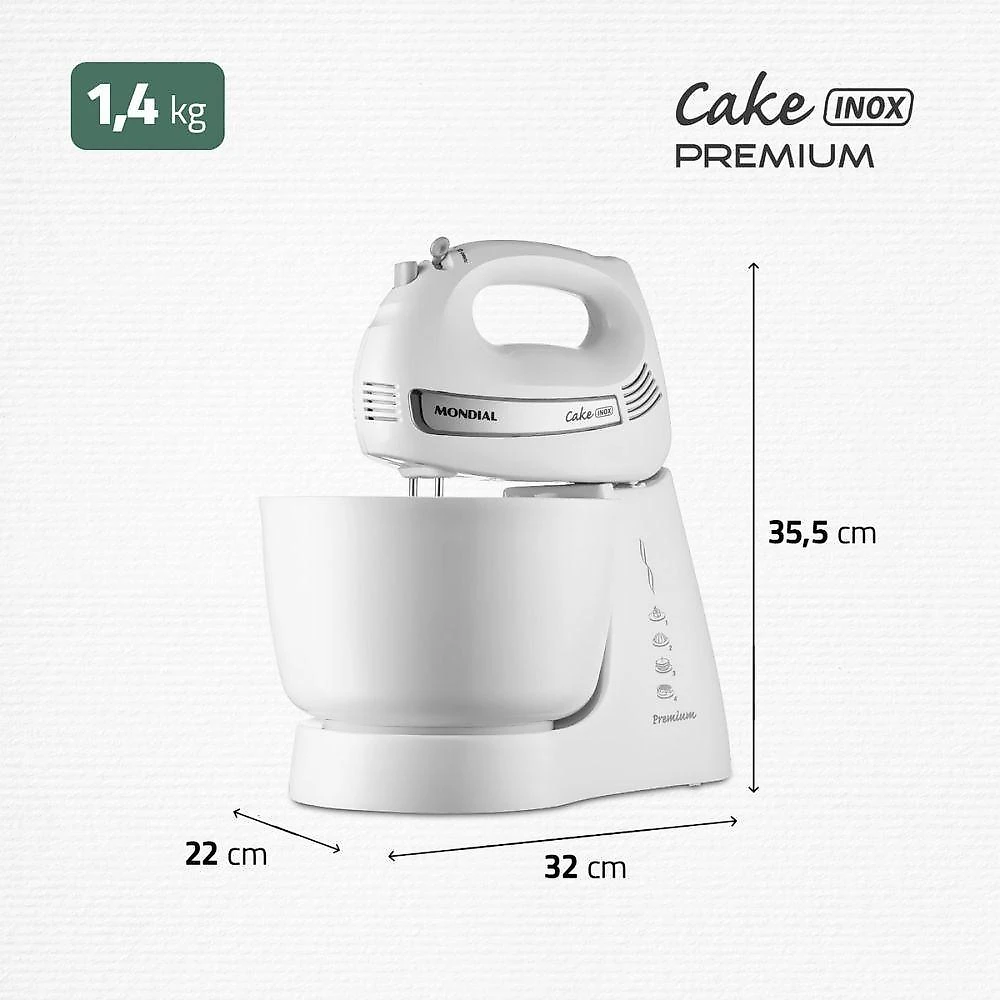 Batedeira Convencional Cake Premium B-50-W 4L 500W 4 Velocidades com Tigela 110V