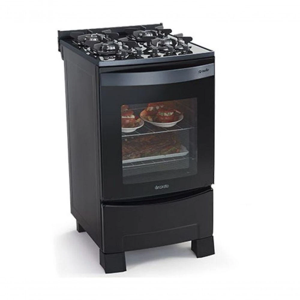 Fogão mueller decorato vetro piso 4 bocas preto fosco g3 601230050 bivolt