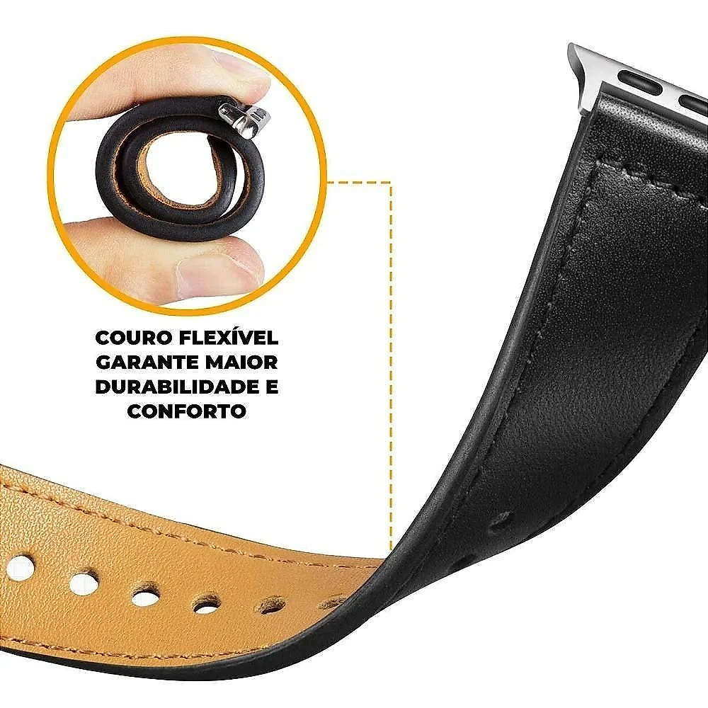 Pulseira De Couro Para Apple Watch 49Mm - Preta - Gshield