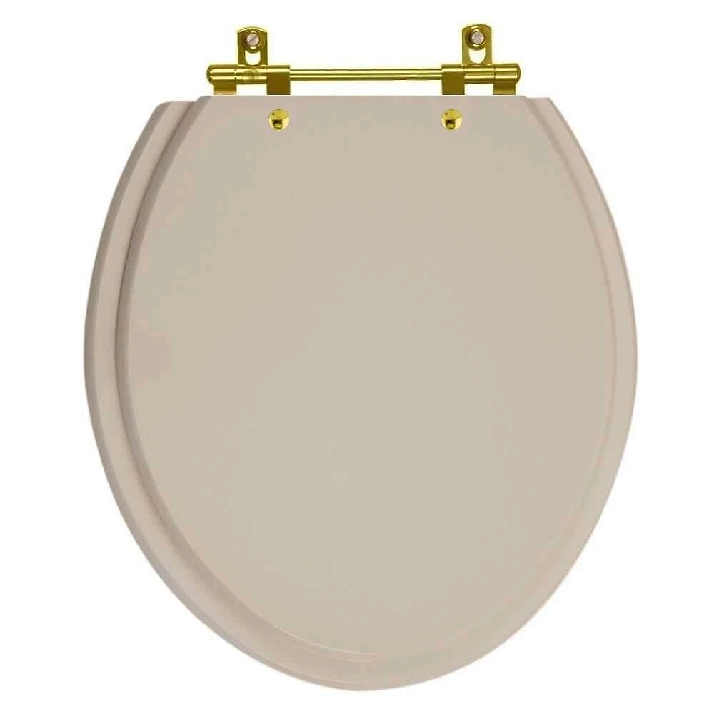 Assento Sanitário Convencional Oval Bege Saara Para Vaso Deca Com Ferragem Dourada