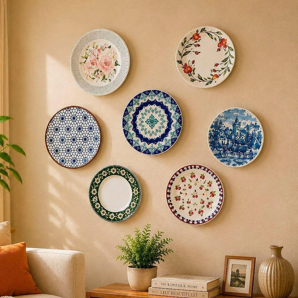 Prato Decorativo Prato Parede para Sobremesa com Suporte Ceramica Parede Branco