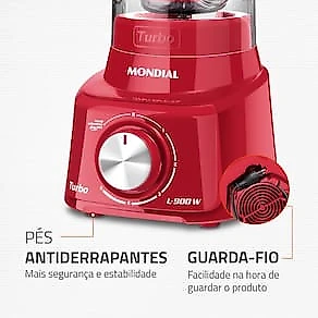 Liquidificador Mondial Turbo L900 Vermelho 900W com 5 Velocidades 110V