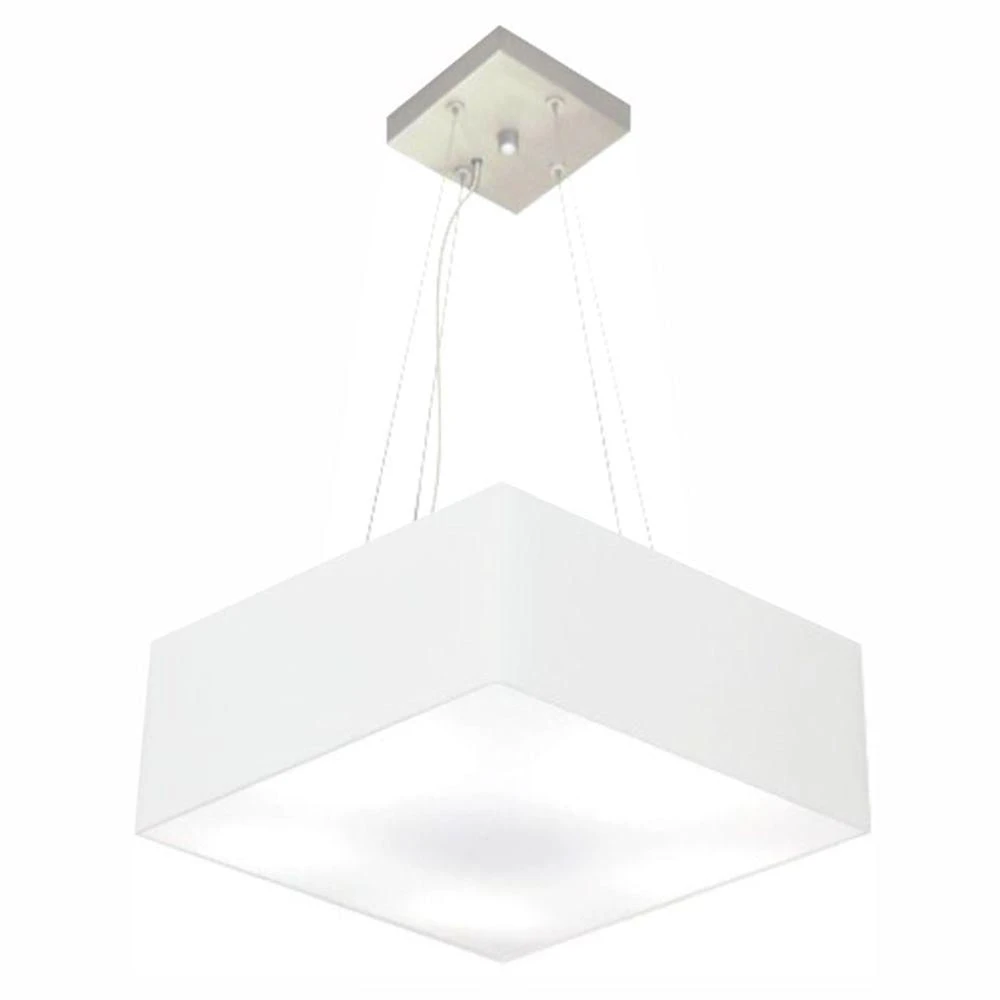 Lustre Pendente Quadrado Md-4196 Cúpula Em Tecido 15/45x45cm Branco - Bivolt