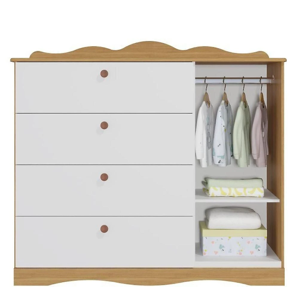 Quarto de Bebê 2 Peças com Berço Cômoda 4 Gavetas Espresso Móveis Nature/Branco
