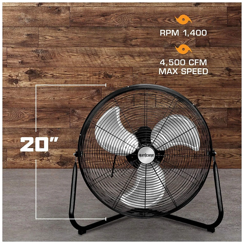 Ventilador de Chão com Alta Velocidades em Metal Resistente , 110V Hurricane, Preto