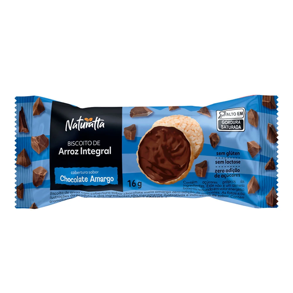 Biscoito de Arroz Integral Naturatta com Cobertura Sabor Chocolate Amargo 16g