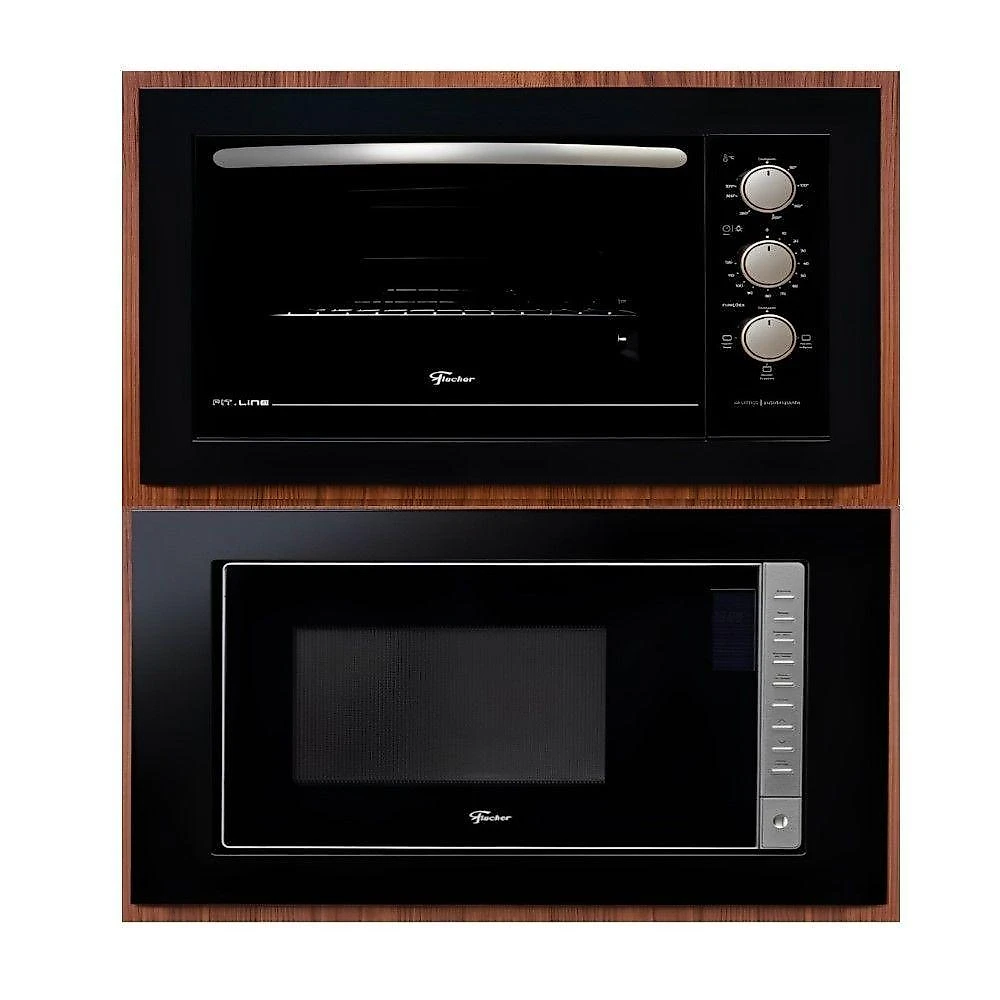 Kit Forno Elétrico 48 L E Micro-ondas 25 L De Embutir Fit Line Moldura Preta 220 V Fischer