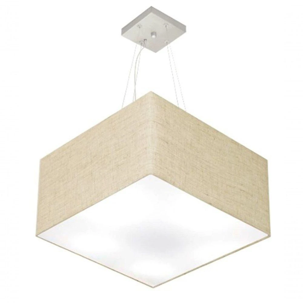 Lustre Pendente Quadrado Vivare Md-4199 Cúpula Em Tecido 30/60x60cm - Bivolt Rustico-bege 127/220v