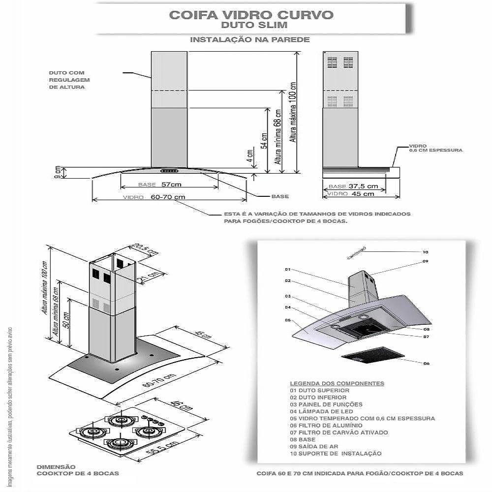 Coifa Nardelli De Parede Clean Vidro Curvo Vermelha 60cm Vermelho 220V