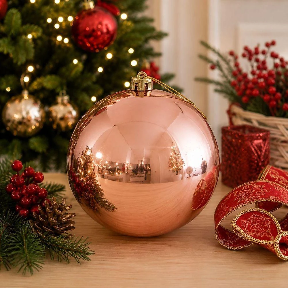 Bola de Natal Gigante Rosê 20CM com Cordão Dourado Bela Flor