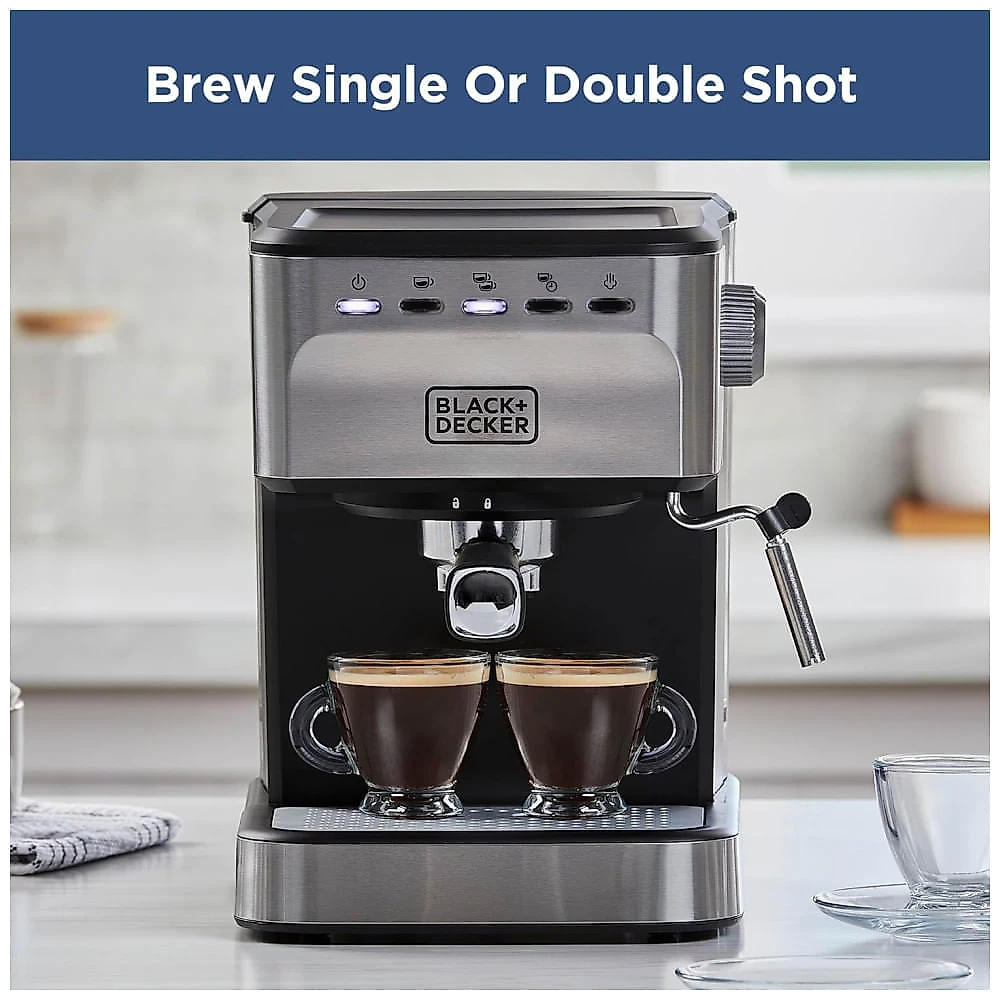 Máquina de Café Expresso e Cappuccino Semi Automática 15 Bar com Opção de Grãos ou Cápsulas ESE, 110V 1000W, BLACK+DECKER, Preta 110v