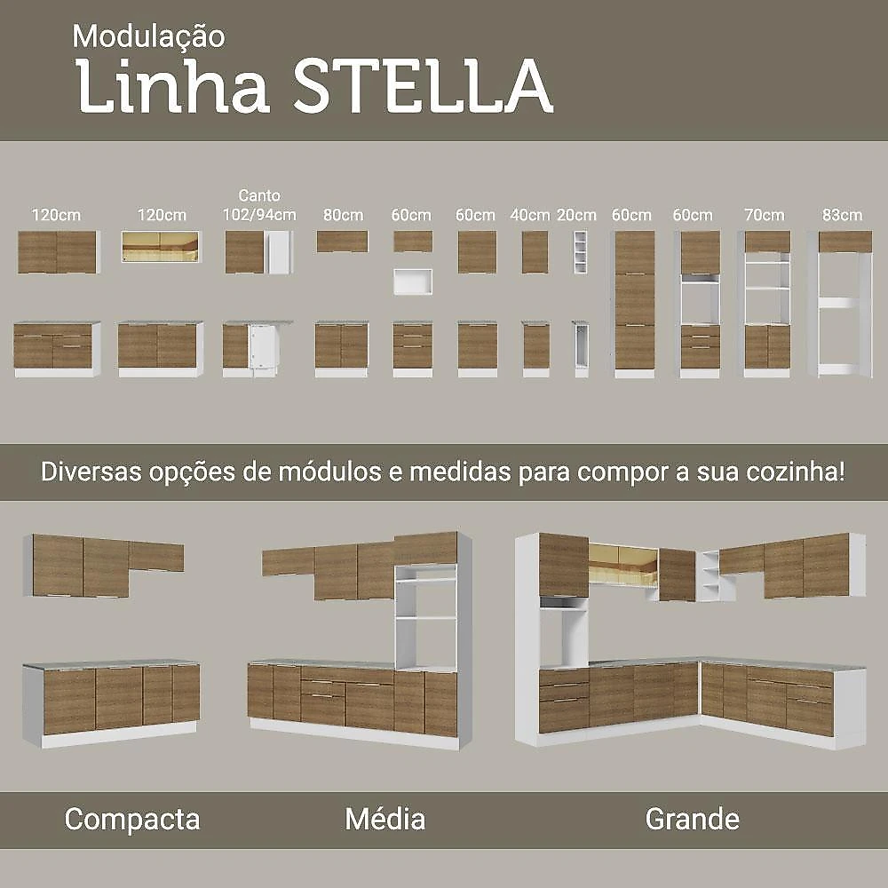 Armário aéreo madesa stella 80 cm 2 portas - branco/rustic
