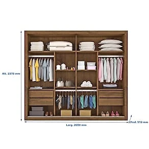 Miniatura Guarda-Roupa Casal Móveis Europa Londres Flex com Espelho, 2 Portas de Correr e 4 Gavetas - 205cm de largura Brauna/Off White