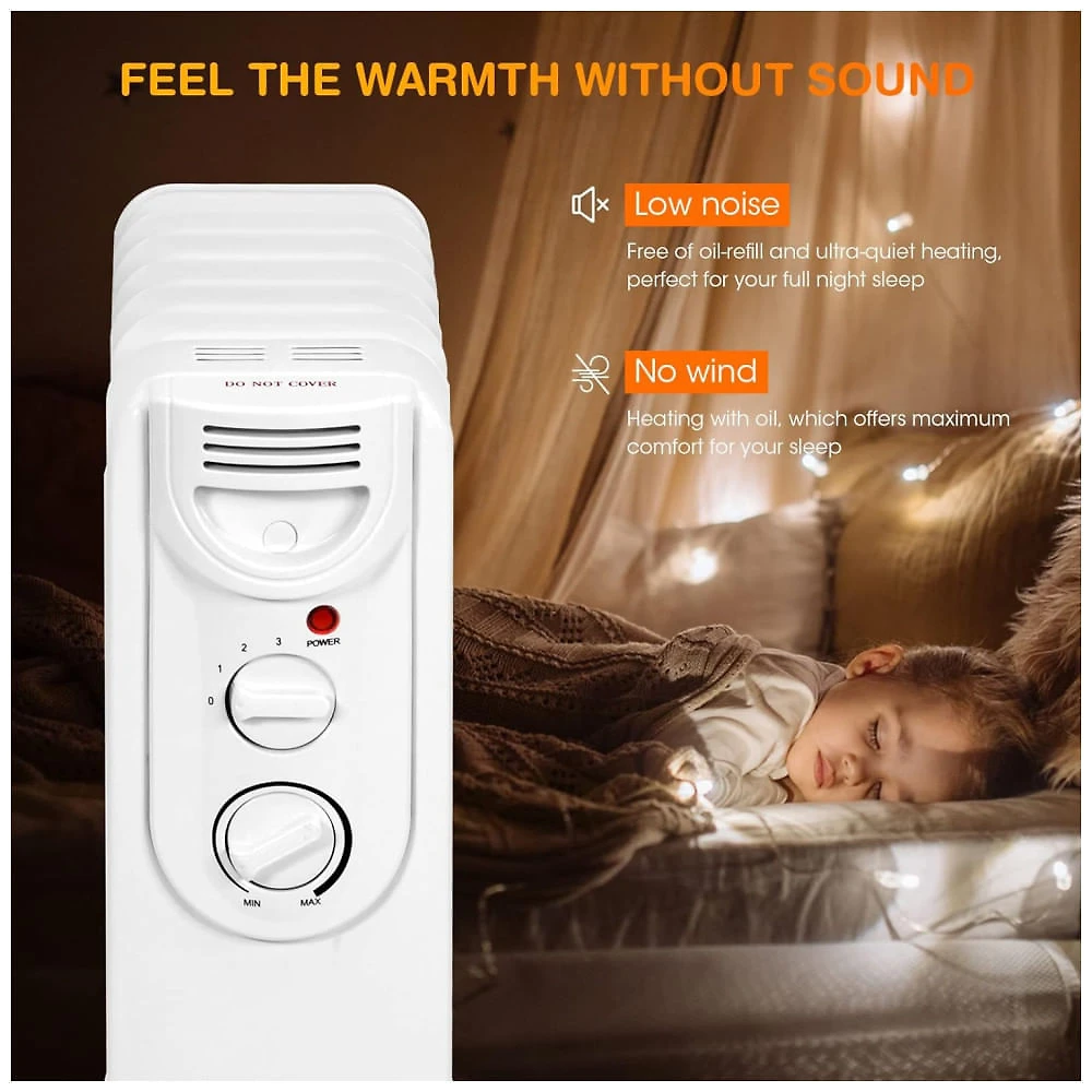 Miniatura Aquecedor Elétrico a Óleo Portátil com 3 Opções de Aquecimento, Proteção Contra Superaquecimento e Tombamento, 110V 1500W,...