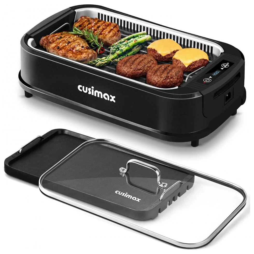 Churrasqueira Grill Elétrica até 6 Porções com Chapa Antiaderente e Painel Digital, 110V, CUSIMAX, Preta