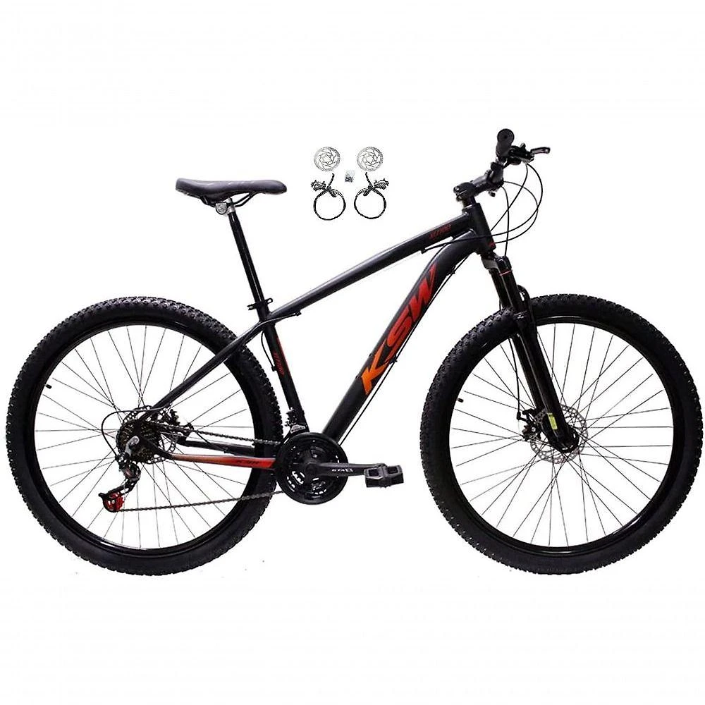 Bicicleta Aro 29 Ksw Xlt 24v Freios Disco Hidráulicos Garfo Suspensão - Preto/vermelho/laranja Tam.19
