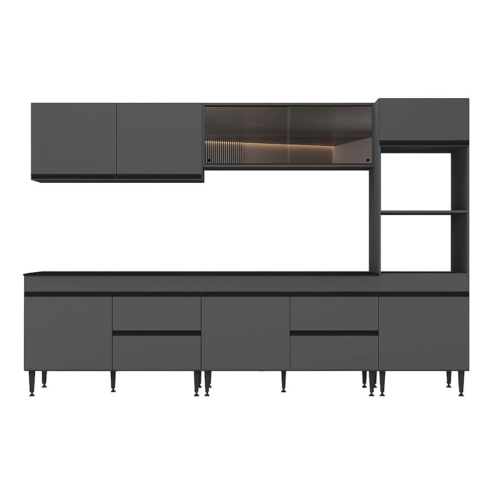 Cozinha Modulada Completa 301,5cm Milano Multimóveis MP2403 Grafite